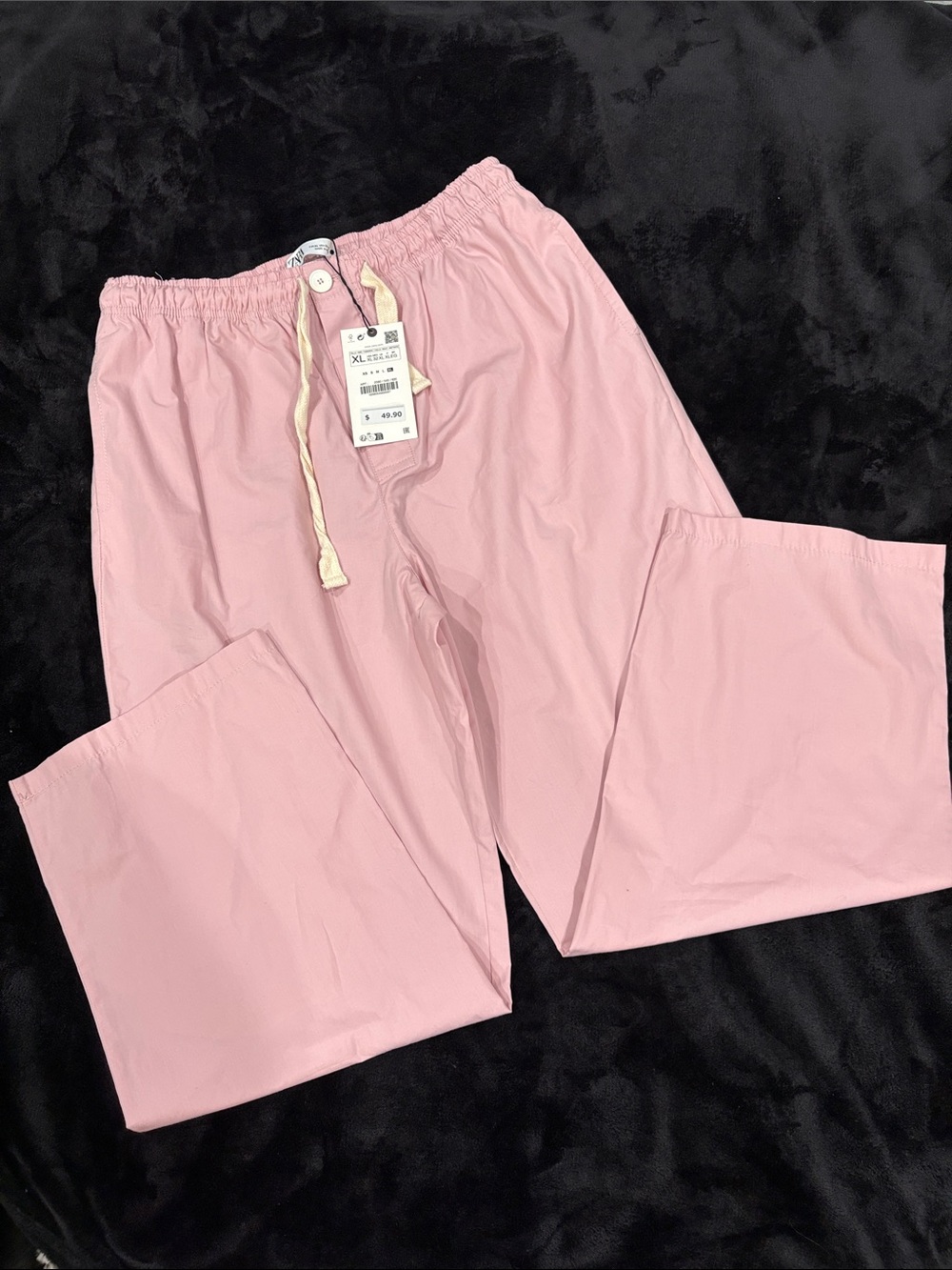 Zara Pink Wide-Leg Drawstring Pants